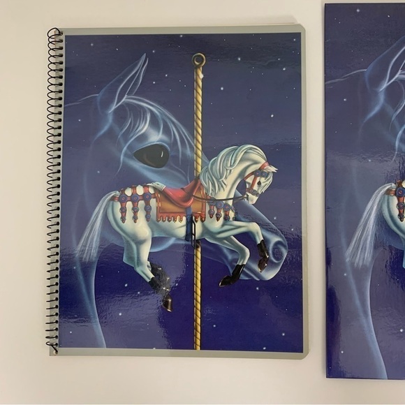 Vintage Mead Folder And Notebook Set 1985 Little Contessa Carousel White Horse - Picture 4 of 14